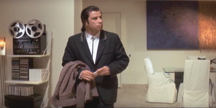 The meme of John Travolta in Pulp Fiction looking confused